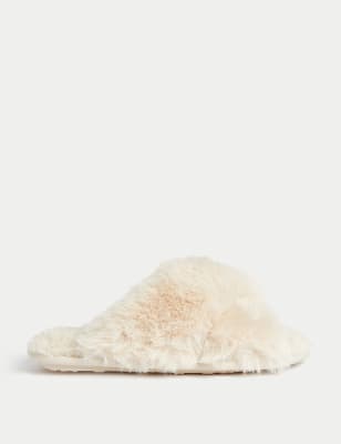 

Womens M&S Collection Faux Fur Crossover Slider Slippers - Honey, Honey