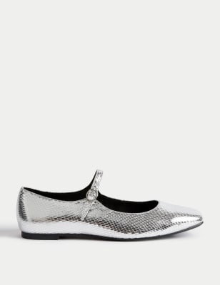 

Womens M&S Collection Flache Ballerinas mit Metallic-Effekt - Silver, Silver