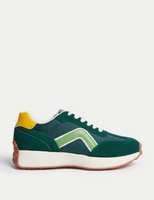 

Womens M&S Collection Leather Lace Up Side Detail Trainers - Green Mix, Green Mix
