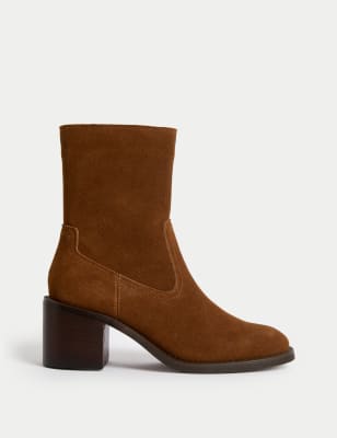 

Womens M&S Collection Suede Block Heel Sock Boots - Tan, Tan