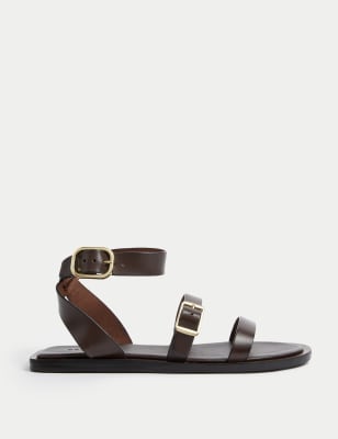 

Womens Per Una Leather Buckle Strappy Flat Sandals - Chocolate, Chocolate