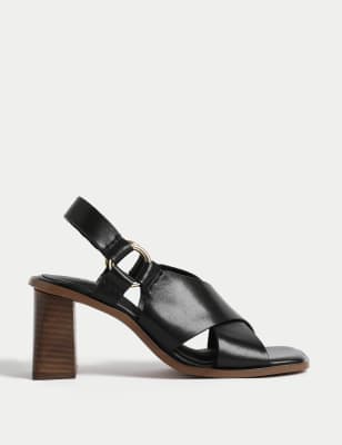 

Womens Per Una Block Heel Leather Sandals - Black, Black