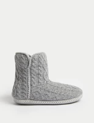 

Womens M&S Collection Cable Knit Slipper Boots - Grey, Grey