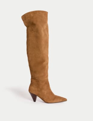 

Womens Autograph Suede Ruched Kitten Heel Knee High Boots - Taupe, Taupe