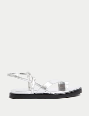 

Womens Autograph Leather Buckle Strappy Sandals, Silver