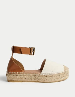 

Womens Per Una Leather Ankle Strap Flatform Espadrilles - White Mix, White Mix