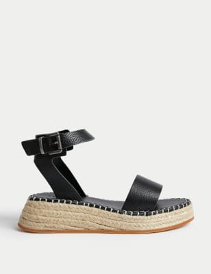 

Womens Per Una Leather Buckle Ankle Strap Flatform Sandals - Black Mix, Black Mix