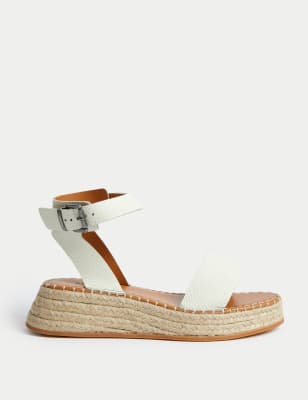 

Womens Per Una Flache Ledersandalen mit Knöchelriemen und Schnalle - White Mix, White Mix
