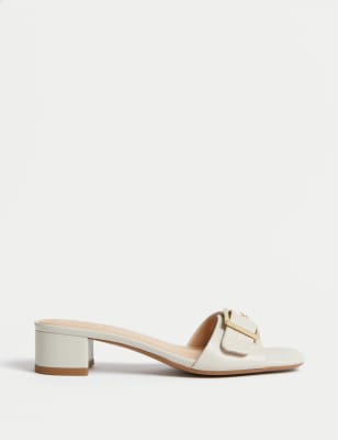 

Womens M&S Collection Sandalen aus Leder mit Schnalle und Blockabsatz - White, White