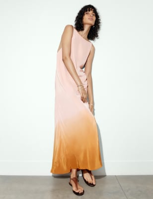 

Womens M&S X SIENNA MILLER Back Detail Ombre Slip Dress, Orange Mix