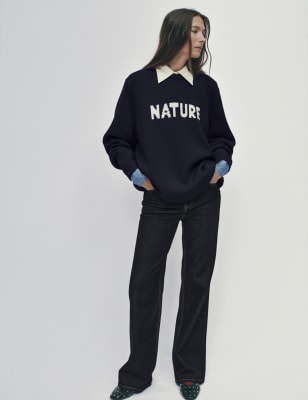 

Womens M&S X BELLA FREUD Merino Wool Nature Oversized Jumper With Cashmere - Navy, Navy