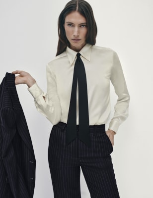 

Womens M&S X BELLA FREUD Pure Silk Collared Shirt With Tie - Ivory, Ivory