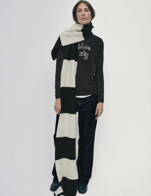 

Womens M&S X BELLA FREUD Merino Wool Rich With Mohair Scarf - Black Mix, Black Mix