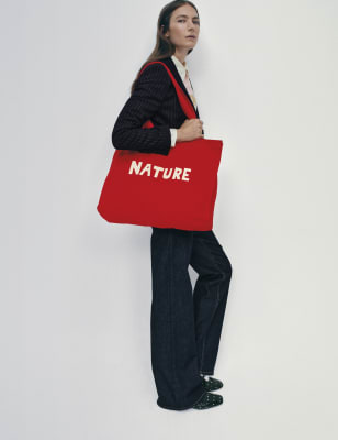 

Womens M&S X BELLA FREUD Pure Cotton Nature Canvas Tote Bag - Red, Red