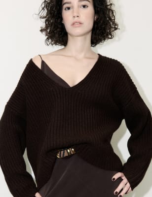 

Womens M&S X SIENNA MILLER Merino Wool-Rich Oversized Jumper With Cashmere - Brown, Brown