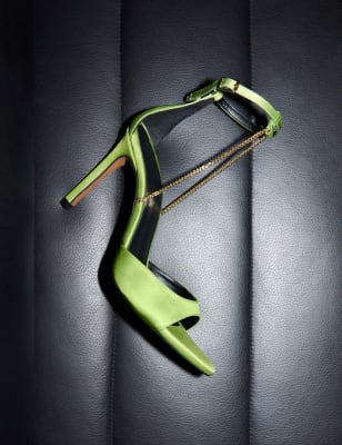 

Womens M&S X SIENNA MILLER Chain-Detail Satin Sandals - Green, Green