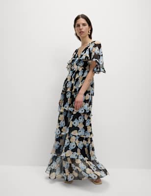 

Womens M&S Collection Polka Dot V-Neck Frill Detail Maxi Dress, Multi