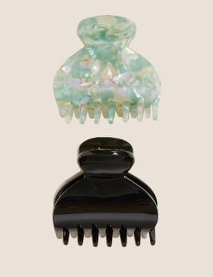 

Womens M&S Collection 2 Pack Tortoiseshell Bulldog Hair Clips, Green Mix