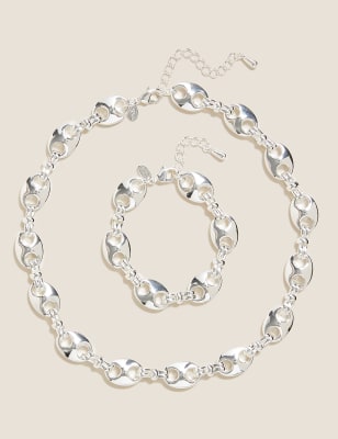 

Womens M&S Collection Chunky Chain Necklace & Bracelet Set - Silver Mix, Silver Mix