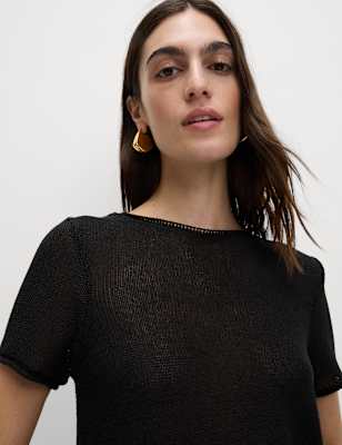 

Womens M&S Collection Textured Crew Neck Knitted Top, Black