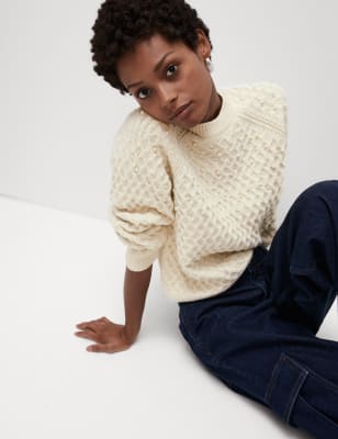 

Womens M&S Collection Cable Knit Embellished Jumper, Light Natural