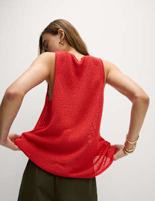 

Womens M&S Collection Textured Crew Neck Knitted Vest with Cotton, Tomato