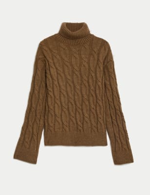 

Womens M&S Collection Cable Knit Roll Neck Jumper - Toffee, Toffee