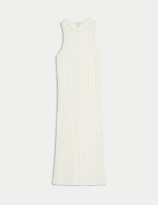 

Womens M&S Collection Textured Openstitch Midi Knitted Dress - Ivory, Ivory