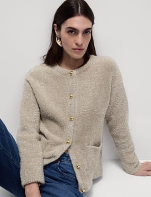 

M&S Collection Cárdigan metalizado con cuello redondo y botones en la parte delanteraWomens - Cappuccino, Cappuccino