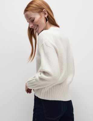 

Womens M&S Collection Bequemer Pullover mit Rundhalsausschnitt und Strukturmuster - Light Natural, Light Natural