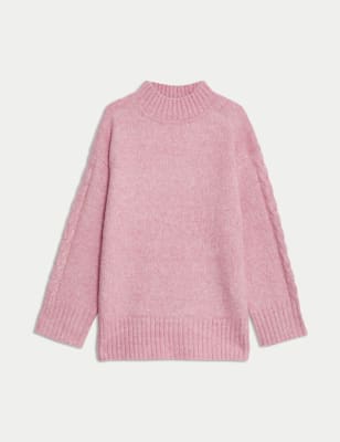 

Womens M&S Collection Textured Funnel Neck Jumper with Alpaca Wool - Rose Pink, Rose Pink