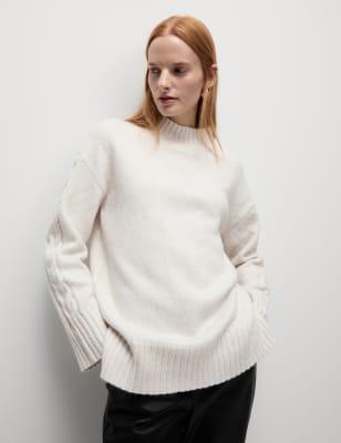 

Womens M&S Collection Textured Funnel Neck Jumper with Alpaca Wool - Light Natural, Light Natural