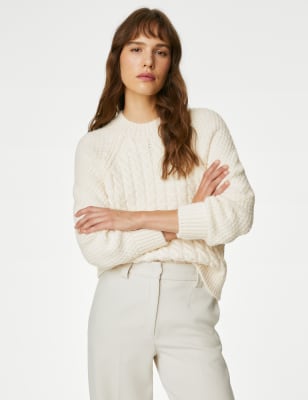 

Womens M&S Collection Cable Knit Crew Neck Jumper - Ivory, Ivory