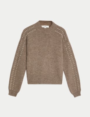 

Womens M&S Collection Embellished Crew Neck Jumper - Mocha, Mocha