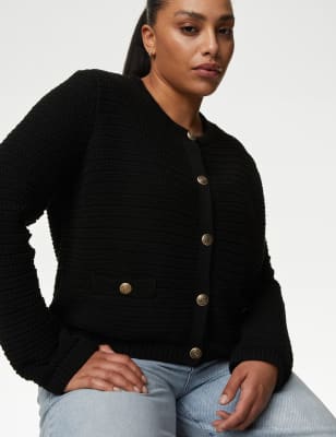 

Womens M&S Collection Cotton Blend Textured Knitted Jacket - Black, Black