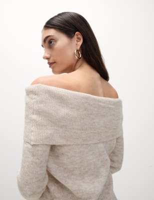 

Womens M&S Collection Off the Shoulder Jumper - Oatmeal, Oatmeal