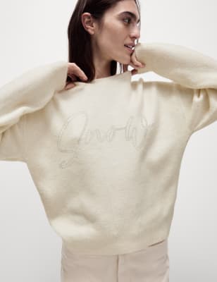 

Womens M&S Collection Slogan Crew Neck Jumper - Ivory, Ivory