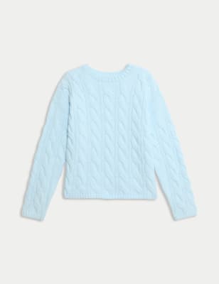 

Womens M&S Collection Chenille Cable Knit Crew Neck Relaxed Jumper - Ice Blue, Ice Blue