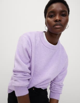 

Womens M&S Collection Relaxed Fit Pullover mit Alpaka und Strukturmuster - Dusted Lilac, Dusted Lilac