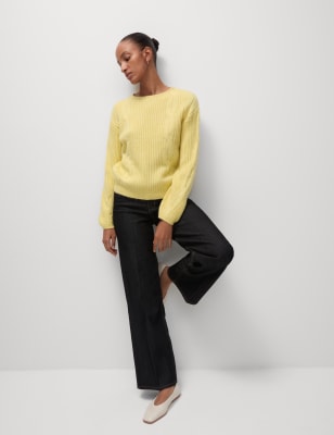 

Womens M&S Collection Cable Knit Crew Neck Jumper with Wool - Buttercup, Buttercup