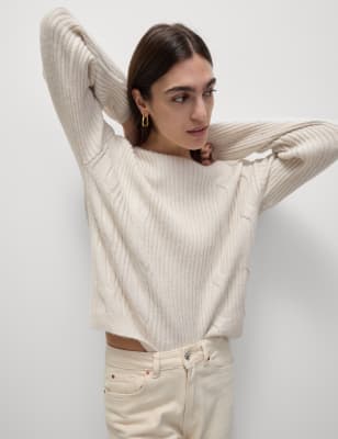 

Womens M&S Collection Cable Knit Crew Neck Jumper with Wool - Light Natural, Light Natural