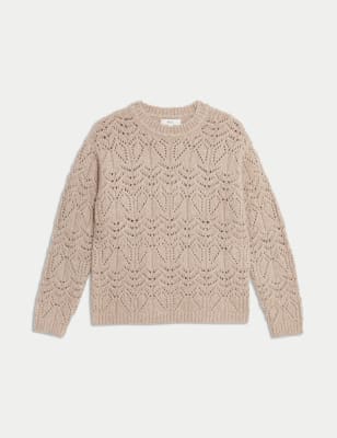 

Womens M&S Collection Textured Crew Neck Relaxed Fit Jumper with Wool - Biscuit, Biscuit