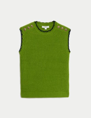 

Womens M&S Collection Scallop Edge Button Detail Knitted Vest - Bright Green, Bright Green