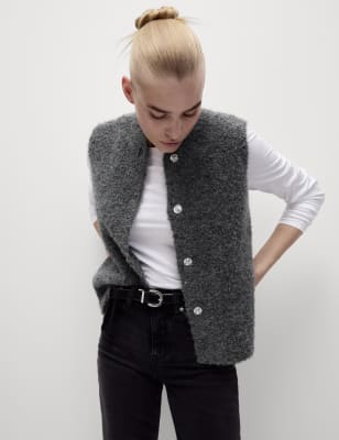 

Womens M&S Collection Textured Crew Neck Knitted Waistcoat - Charcoal, Charcoal