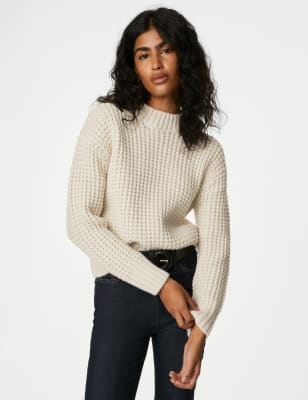 

Womens M&S Collection Pullover aus recyceltem Mischmaterial mit Rundhalsausschnitt und Strukturmuster - Light Natural, Light Natural