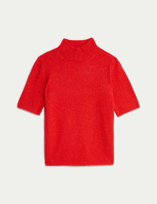 

Womens M&S Collection Metallic Funnel Neck Knitted Top - Chilli, Chilli