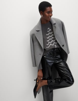 

Womens M&S Collection Weihnachtlicher Pullover mit Rundhalsausschnitt mit Metallic - Grey Mix, Grey Mix