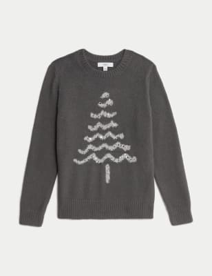 

Womens M&S Collection Metallic Crew Neck Christmas Jumper - Grey Mix, Grey Mix