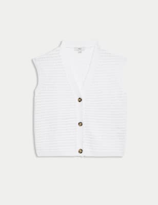 

Womens M&S Collection Cotton Rich Textured Knitted Waistcoat - Soft White, Soft White