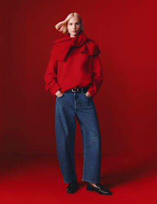 Womens M&S Alpaca Blend Textured Relaxed Jumper, Ruby Red